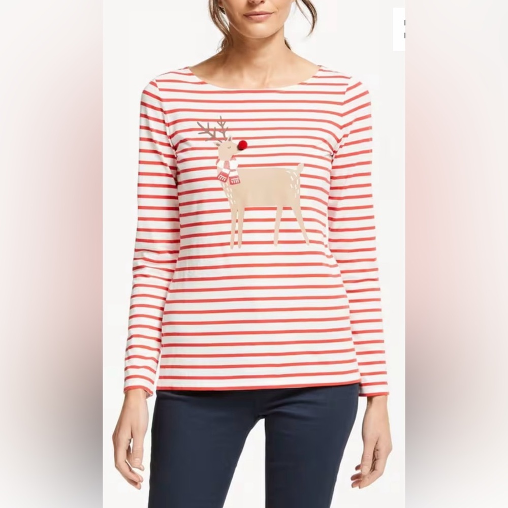 Boden Long Sleeve Christmas Breton Top – Christmas Deer – Size 6 EUC